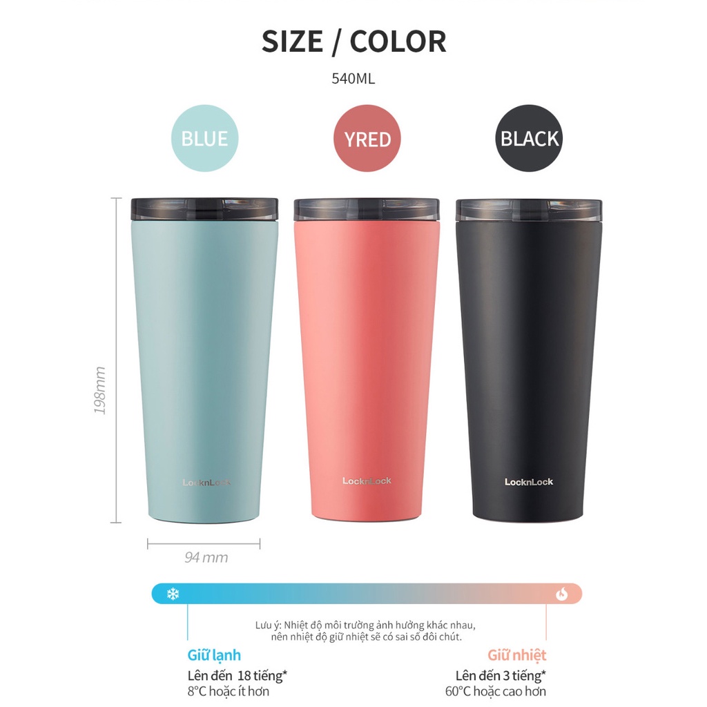 Bình giữ nhiệt Lock&Lock New Clip Tumbler 540ml LHC4279 - 2 nắp thay thế