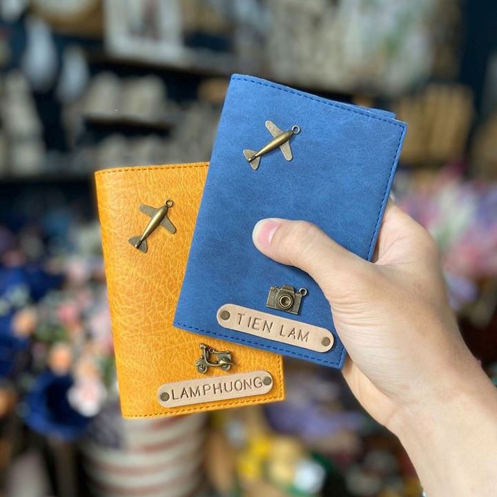Bao Da Bọc Hộ Chiếu Màu Nâu Nhạt Passport Cover Handmade