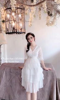 Váy đâm nữ ❣️FREESHIP ❣️ Đầm tơ tầng pha ren mềm màu hồng tiểu thư - váy nữ 3 màu trắng, hồng, da