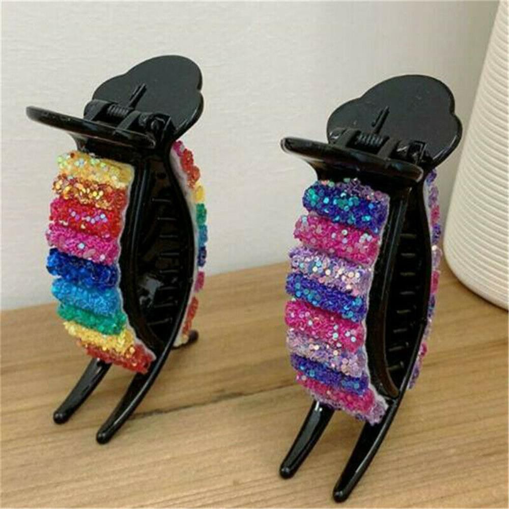 『BSUNS』 Fashion Hair Accessories Ponytail Holders Clip Barrettes Hair Clip Candy Colored Rainbow Sequins Large Hair Claw Gift For Women Girl Bun Ponytail Holder Headwear Durable Barrettes Strong Grip Slide/Multicolor