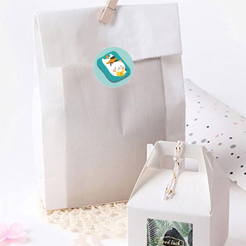 Cuộn 500 miếng dán nhãn niêm phong bao bì họa tiết mèo đáng yêu 1inch tiện lợi