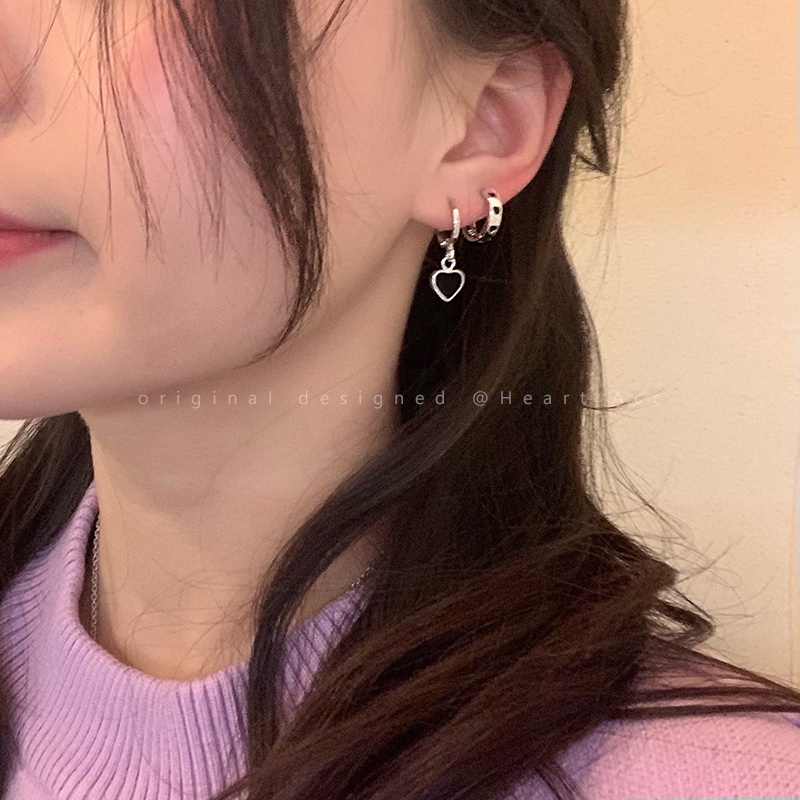 Set 6 khuyên tai DODDER dáng dài mặt trái tim vuông vòng màu đen thời trang đơn giản dành cho nữ