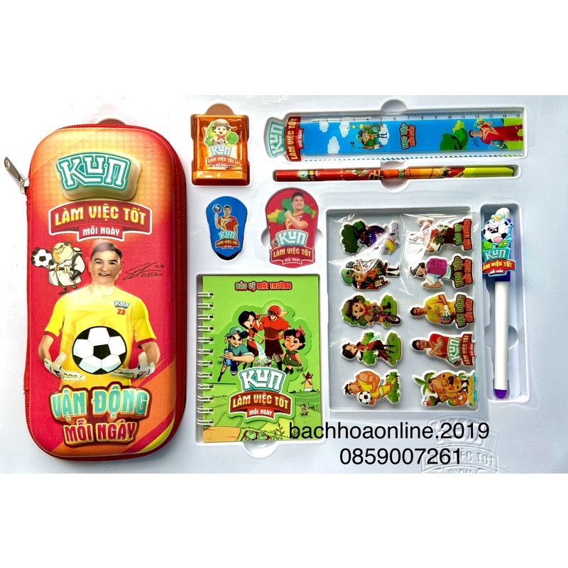 Bộ đồ dùng học tập Kun - Bộ đồ dùng Kun set 9 món cao cấp
