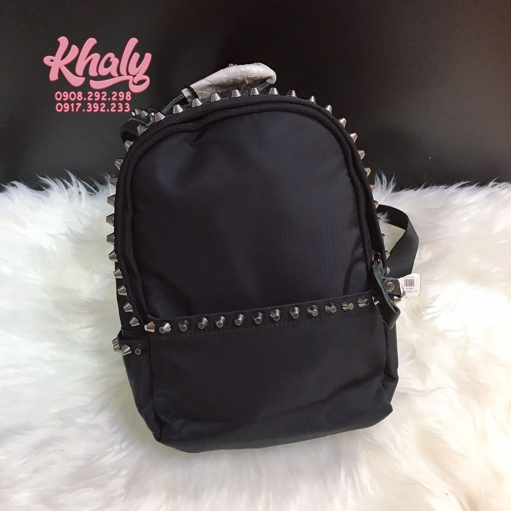 Balo teen 2 ngăn vải dù da màu đen nạm đinh siêu xinh - (19x9x26cm) - 100-18160