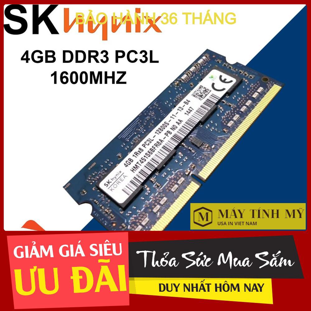 RAM DDR3 4GB Hynix Kingston Samsung 1600MHz PC3L-12800 1.35V Sodimm Dùng Cho Laptop Máy Tính Xách Tay BH 36T 1 Đổi 1