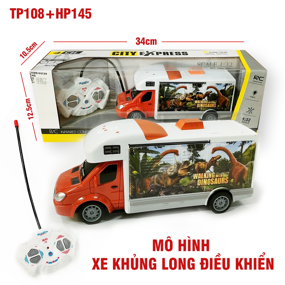 Dồ chơi xe cắm trại điều khiển bán thức ăn  - Xe khủng long dã ngoại