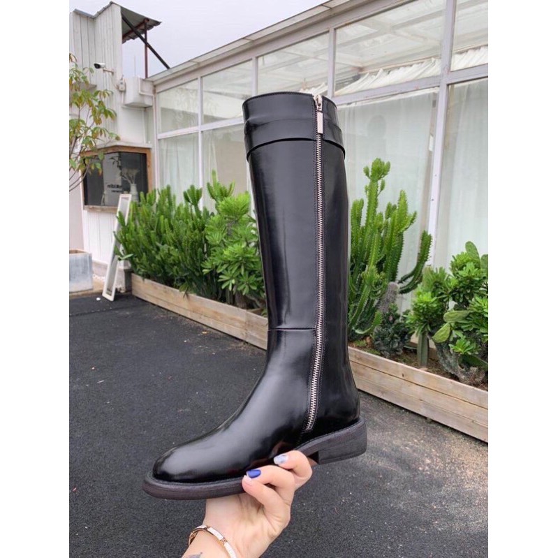 Boots cao cổ nữ khoá kéo bên hông đơn giản cổ điển da thật balenciaga