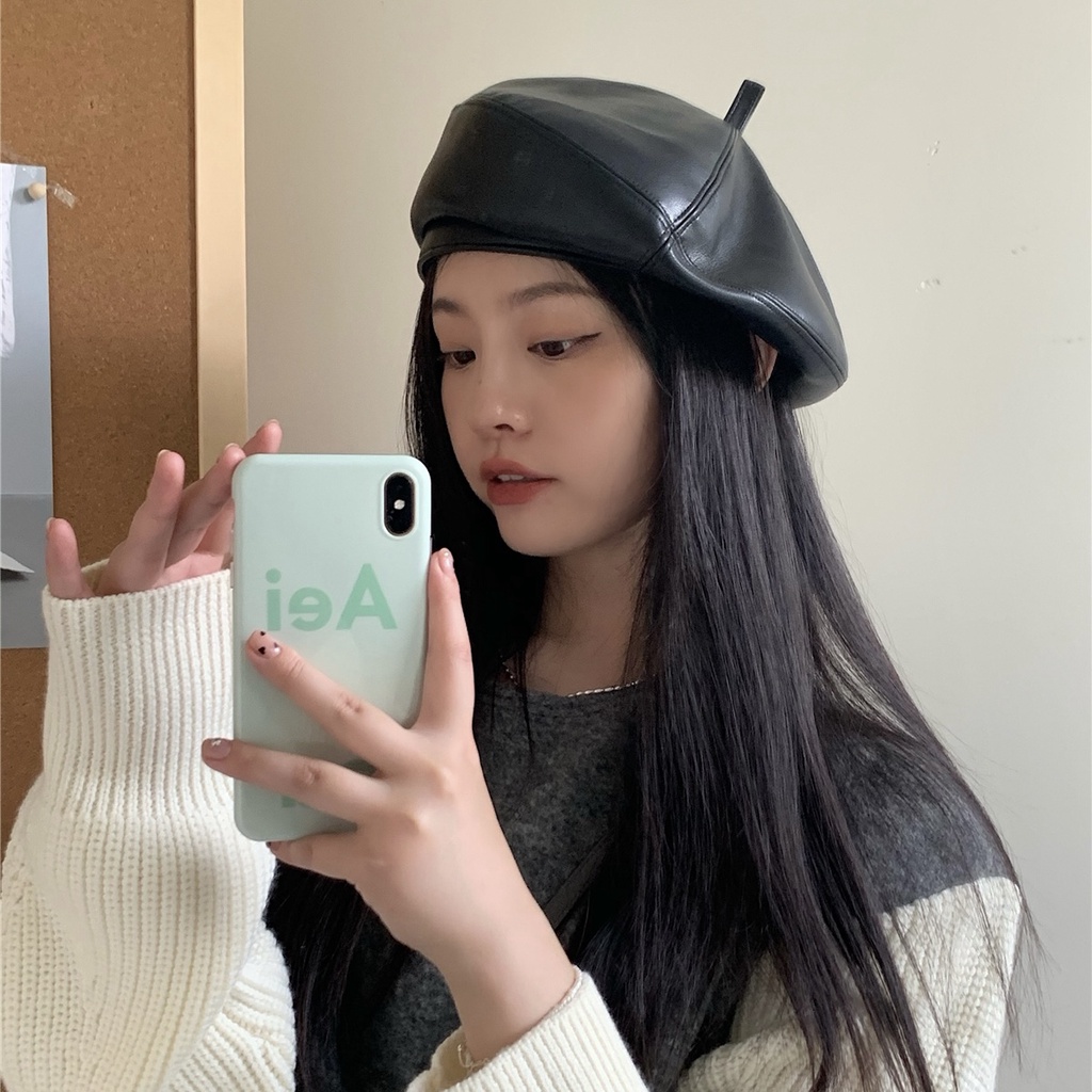 Mũ beret MG STUDIO vải pu 5 màu sắc lựa chọn