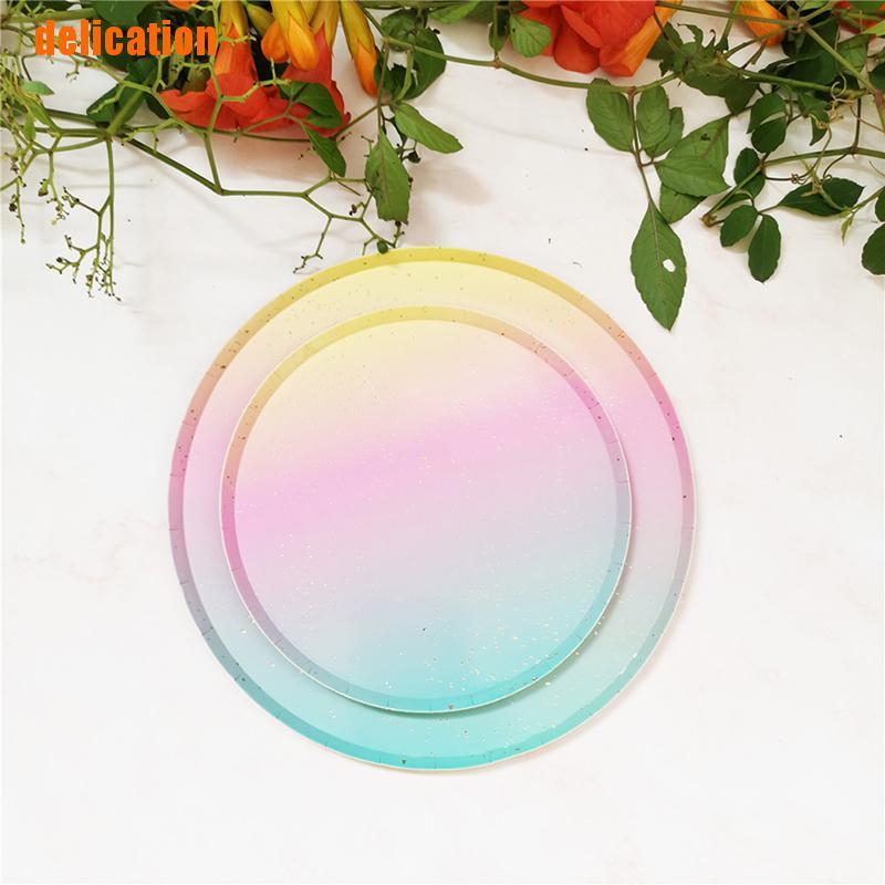 Set 10 đĩa giấy màu cầu vồng dùng một lần dành cho trang trí tiệc