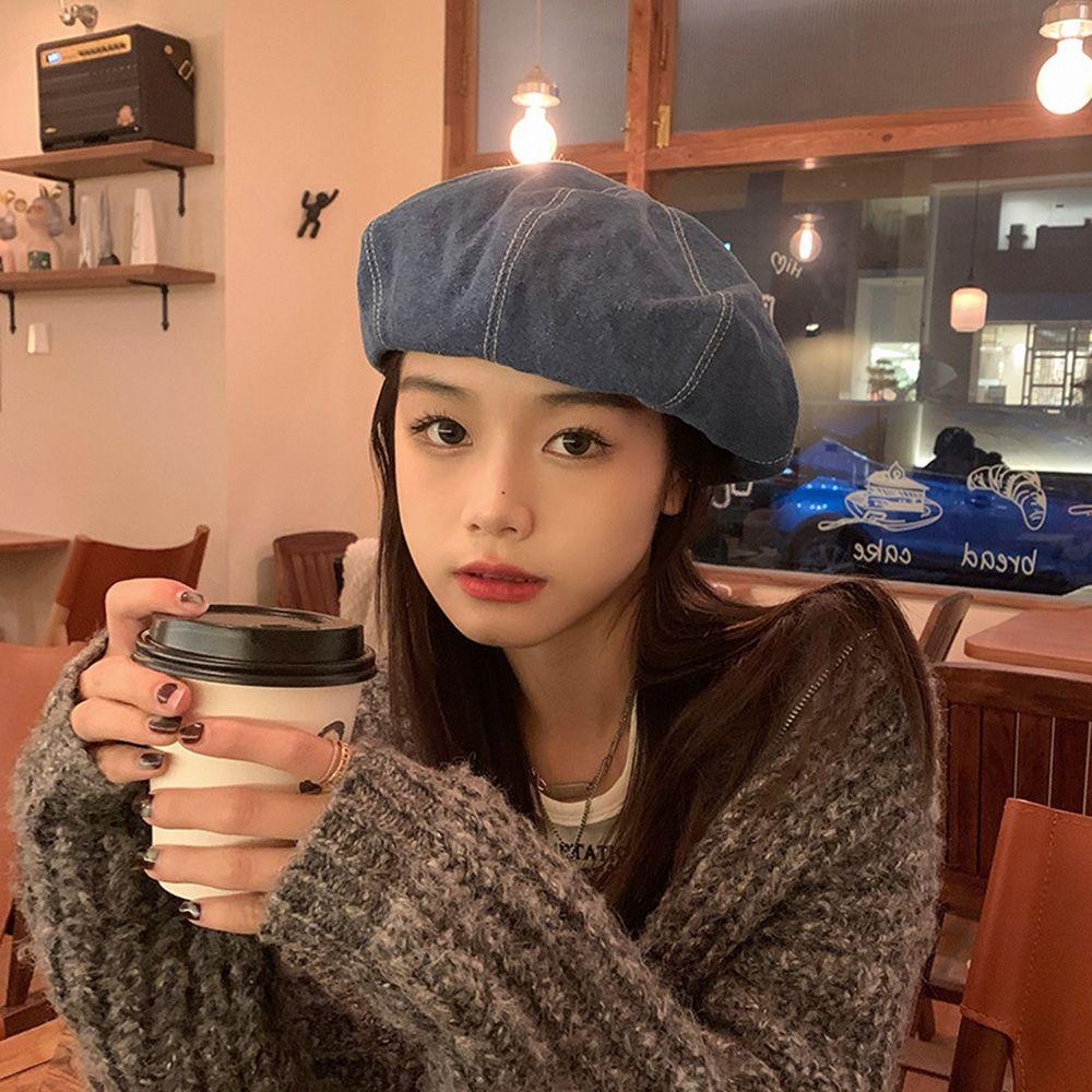 FORBETTER Mũ Beret Denim Thời Trang Cá Tính Cho Nam Nữ