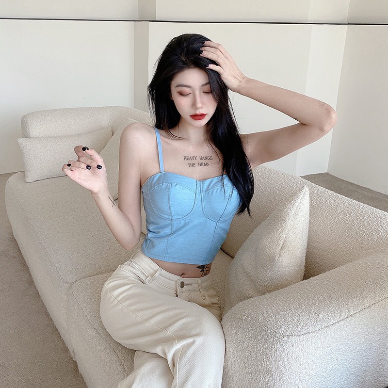 Áo 2 dây Hàn Quốc cup ngực có đệm croptop lưng chun co giãn tốt