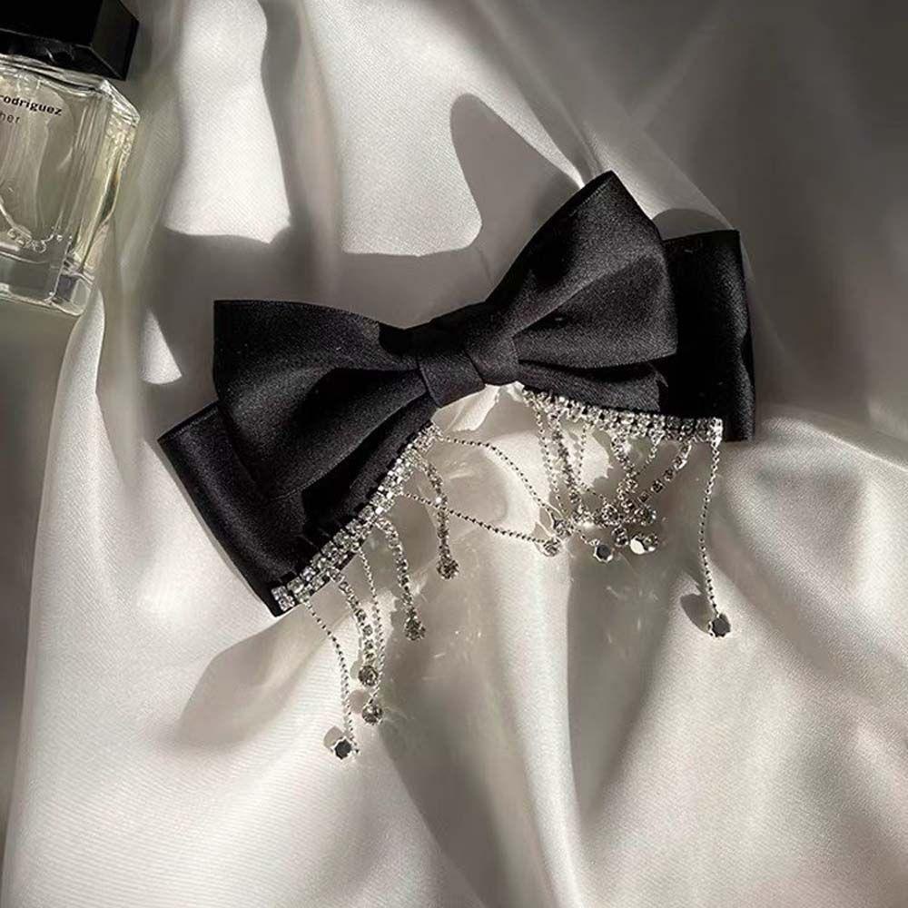 Kẹp Tóc Nơ Tua Rua Màu Trắng Đen Phong Cách Hàn Quốc|Kẹp Tóc Nữ Kiểu Dáng Thời Trang Thanh Lịch