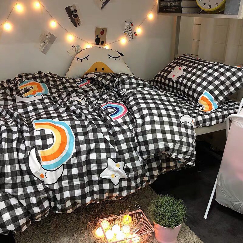 Bộ Chăn Ga Cotton POLY GẤU CẦU VỒNG CAROchăn, ga, cotton, ga nệm, chăn ga, cotton poly, chăn nệm, chăn ga gối,bedding️