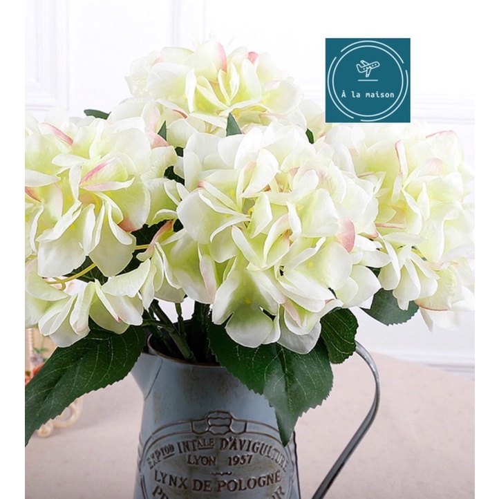 Cành hoa cẩm tú cầu từ lụa trong cao 36cm đẹp trang nhã, hoa lụa trang trí