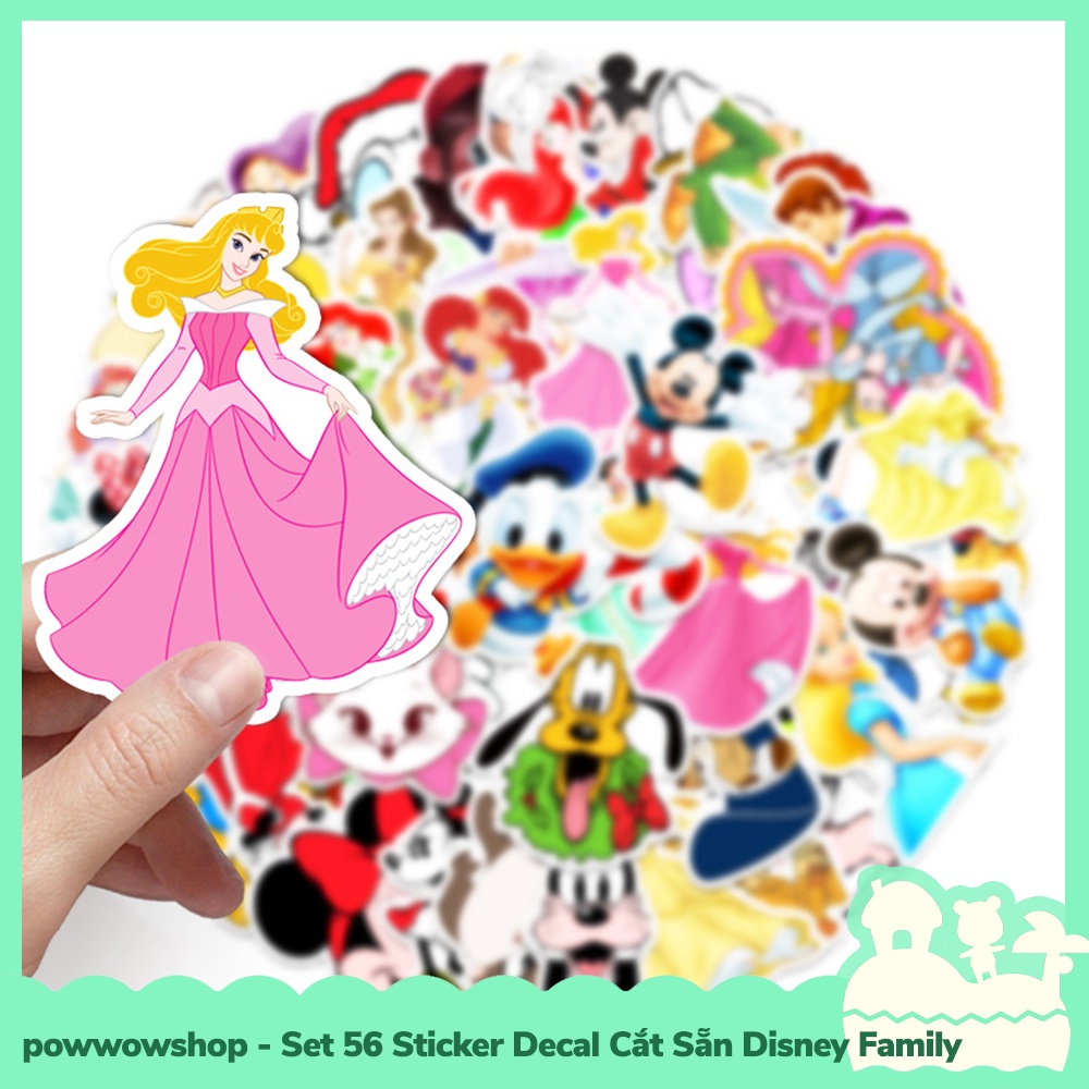 [Sẵn VN - Hỏa Tốc] Set 56 Sticker Mini Decal Dán Trang Trí Vật Dụng Mẫu Nhân Vật Hoạt Hình Disney Characters Family