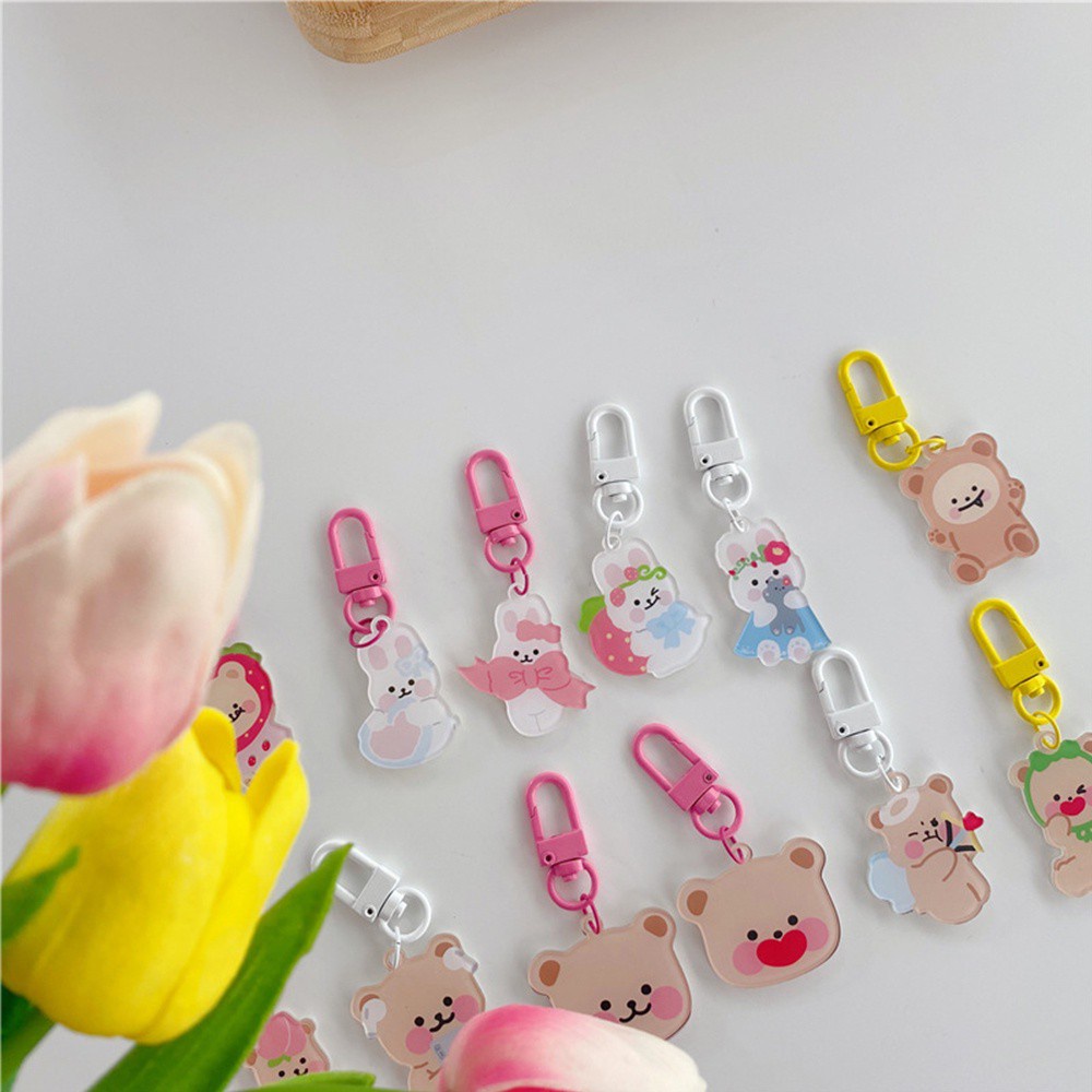 Móc khóa bằng acrylic hình thỏ / gấu hoạt hình đáng yêu