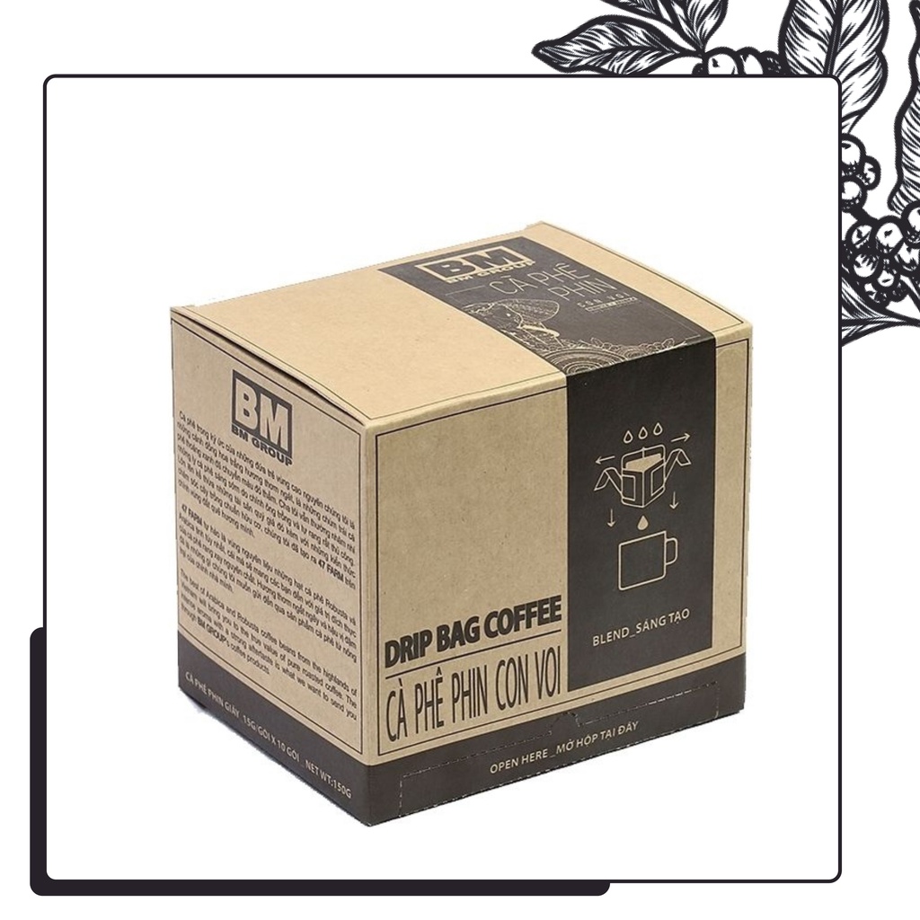 Cà Phê Phin Giấy - Hộp 10 Phin - BM SÁNG TẠO, hạt cà arabica và robusta hái chín, rang mộc, nguyên chất - BM GROUP