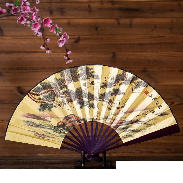 Quạt cổ phong cảnh nam nữ nan dài 31cm in họa tiết đẹp phong cách cổ trang cosplay