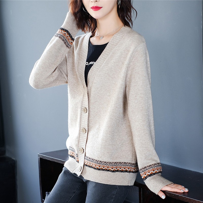 Áo khoác len viền thổ cẩm Áo khoác len nữ cardigan