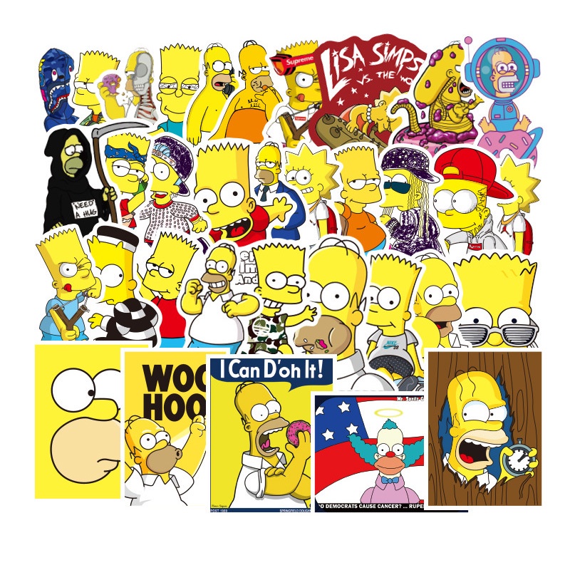 Set 50 miếng dán họa tiết hoạt hình Simpsons vui nhộn chống thấm nước trang trí vali laptop điện thoại