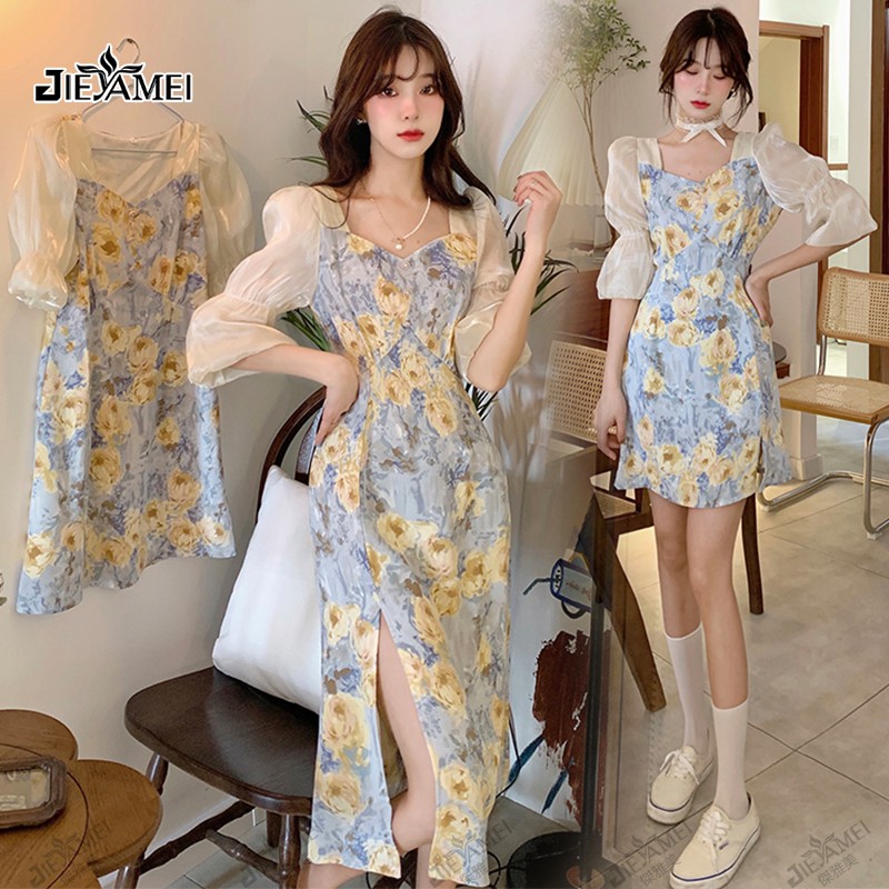 Đầm Chiffon Xẻ Tà In Họa Tiết Thanh Lịch Thời Trang 2021