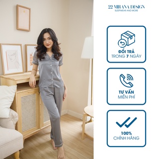 Đồ ngủ nữ, Pijama tay ngắn trơn ghi 48-70kg cao cấp kiểu dáng đẹp vải Tsumugi lạnh Nhật Bản MIRANA - Mystal Pyjama