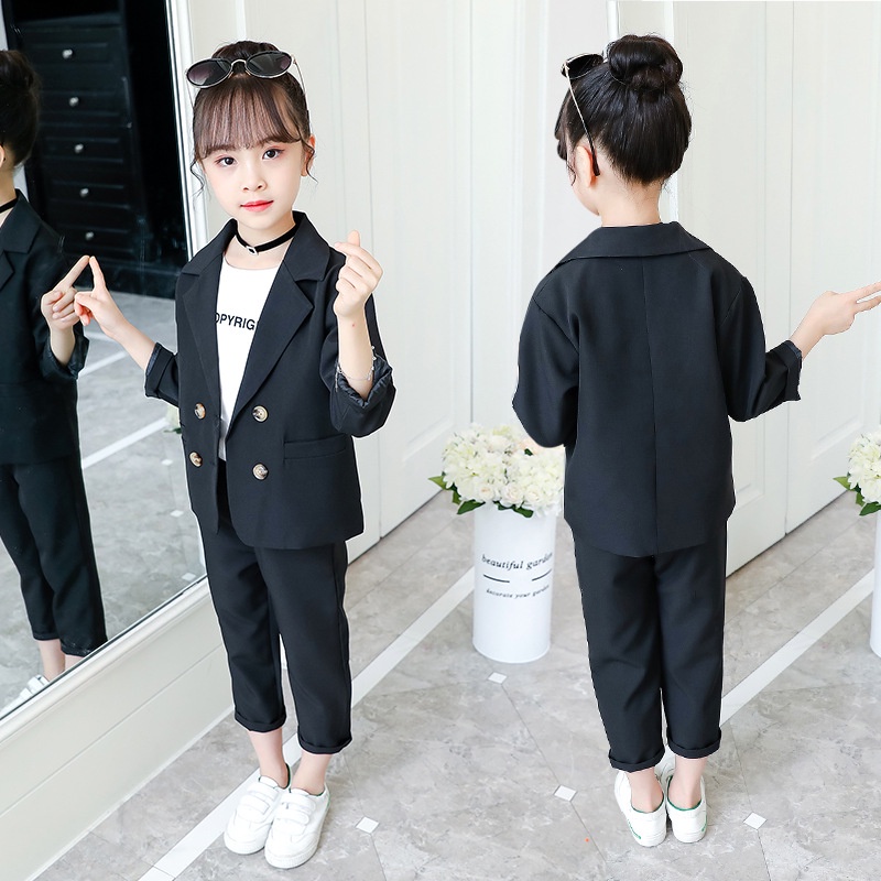 Set trang phục hai món IQ ANGEL áo khoác blazer và quần dài phong cách Hàn Quốc thời trang mùa thu mới dành cho bé gái