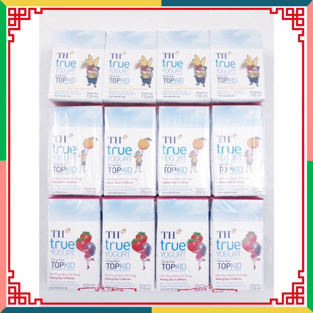 Lốc 4 Hộp 110ml hộp sữa chua Uống TH True Yogurt TopKid Các Vị Dâu, Cam, Chuối