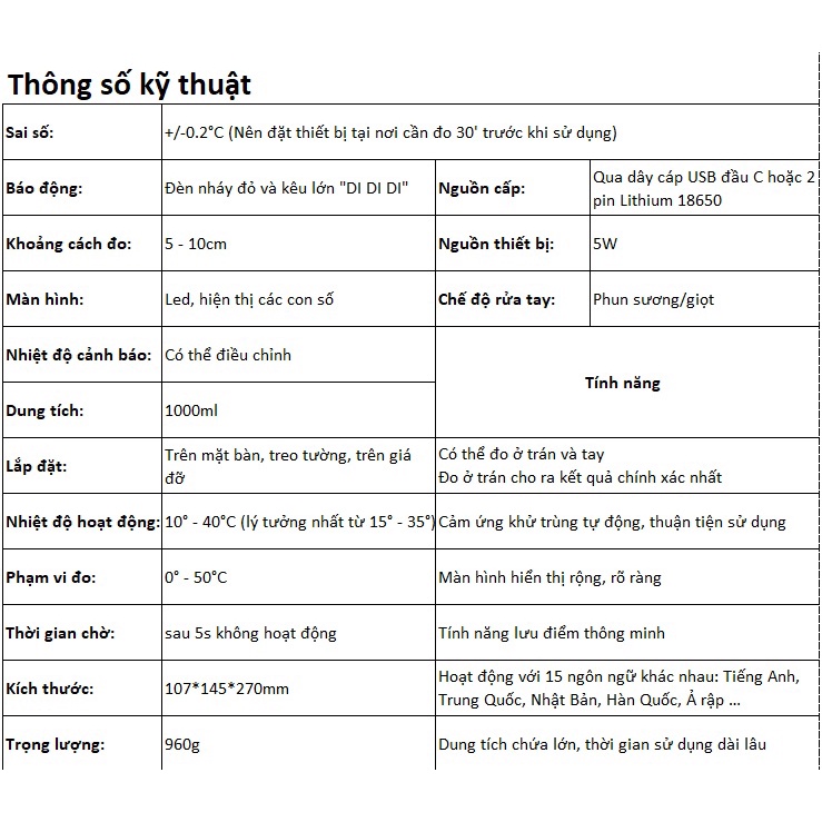 Bình đựng nước rửa tay đo nhiệt độ tự động K10 Pro