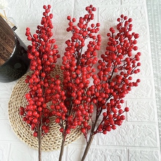 Cành đào đông đỏ cherry 12 nhánh nổi bật trang trí nhà cửa, công ty sang trọng