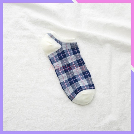 Tất cổ ngắn, vớ cổ ngắn nữ vải cotton họa tiết CARO XANH co giãn phụ kiện thời trang (TP CN 002 – Aninistore)