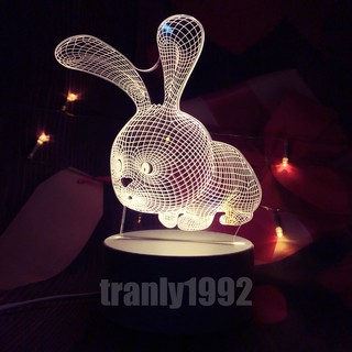 Đèn ngủ 3D THỎ CON, đèn trang trí, quà tặng sinh nhật độc đáo