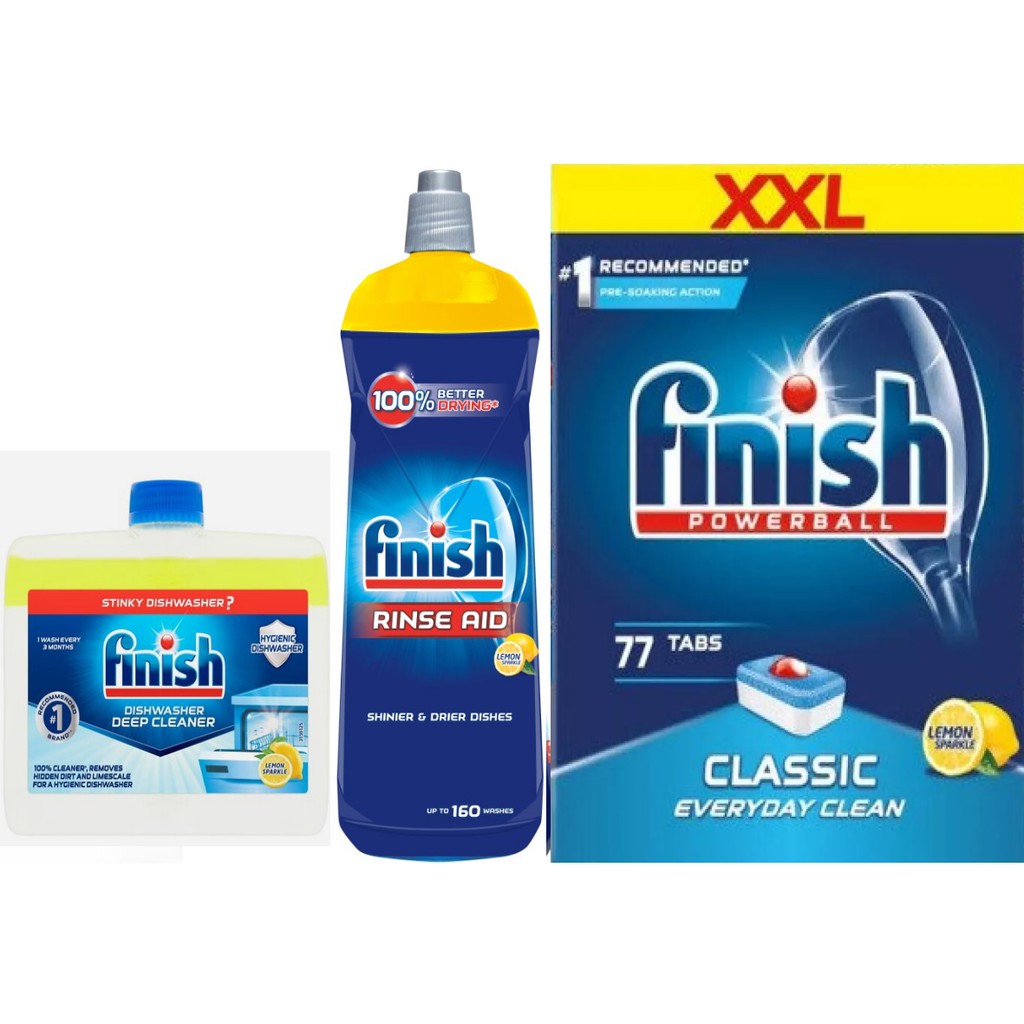 Combo Nước bóng Finish 800ml+Nước vệ sinh máy + Viên rửa bát Finish 77v