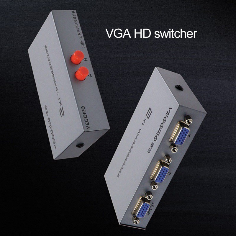 VEGGIEG V201 Bộ Chia VGA  - 2 Ports Switcher Splitter 2 Ways VGA Video for PC Monitor