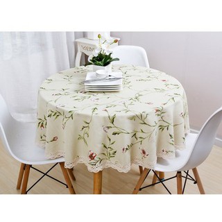 KHĂN TRẢI BÀN TRÒN LANDECOR HỌA TIẾT HOA DÂY VẢI MÀU KEM-TB427 PHÙ HỢP CHO TRANG TRÍ BÀN TIỆC BÀN BẾP