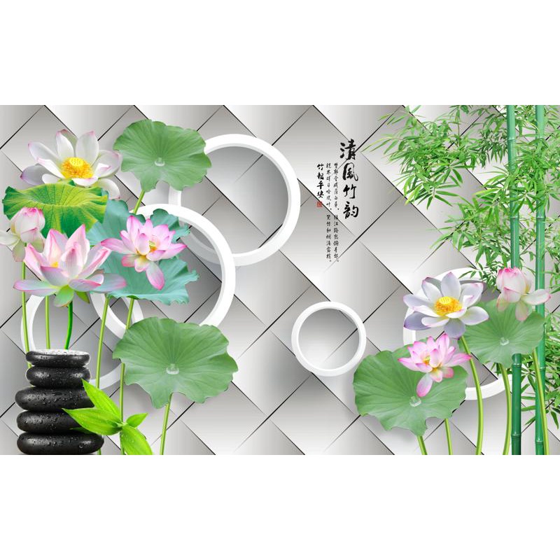 Tranh dán tường 3D backdrop VTC hoa tiết hình hoa sen ZTU-Vol 3 (293)