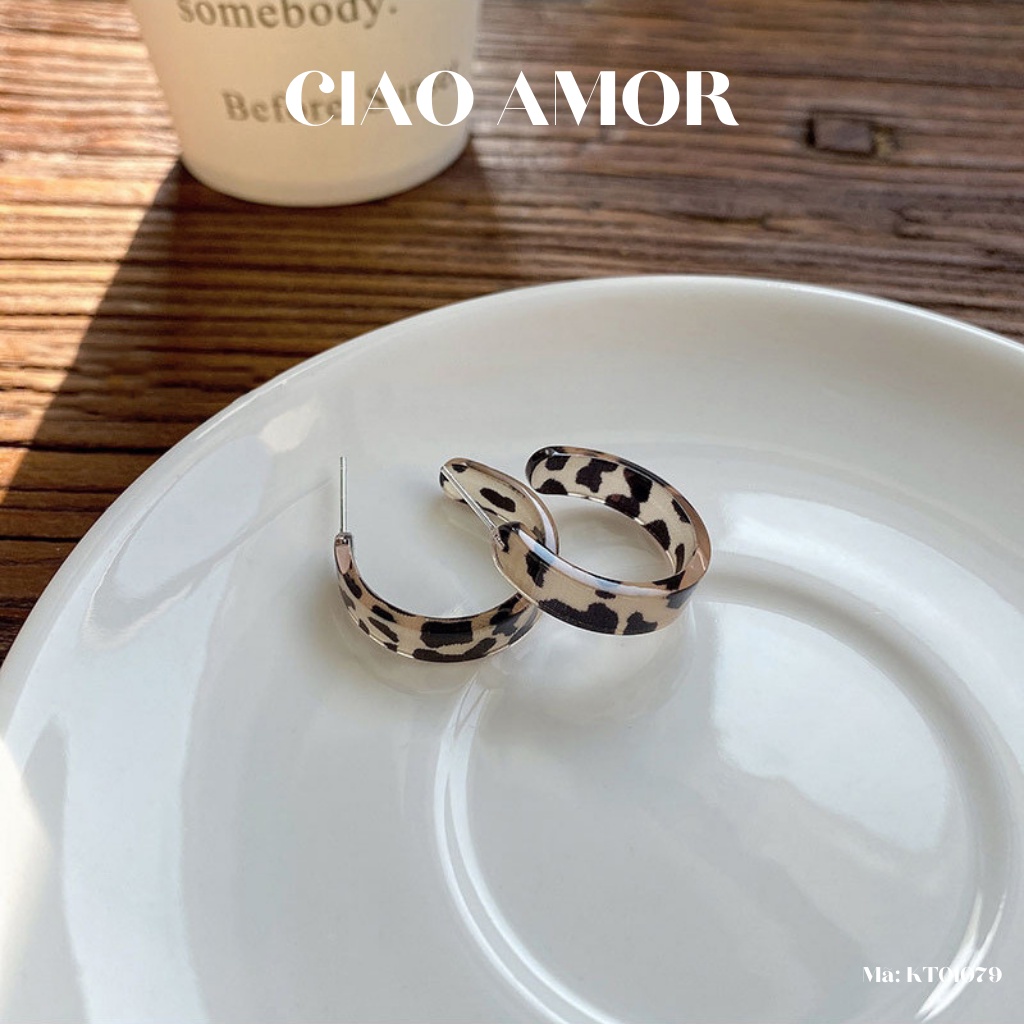 Khuyên tai nữ, Hoa tai tròn nhựa vân đen Trang sức Ciao Amor - KT0179