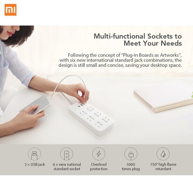 [CHÍNH HÃNG] Ổ cắm Xiaomi  Power Strip 6 cổng 3 USB