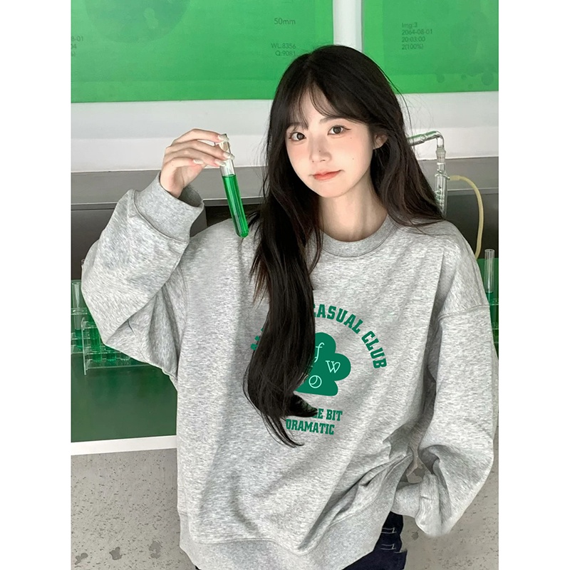 NRVP Áo Thun Nữ Dài Tay Dáng Rộng In Hình Phong Cách Hàn Quốc Mới