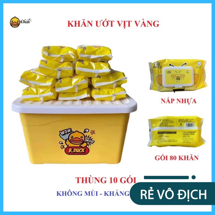 1 Thùng 10 Gói Khăn Ướt Vịt Vàng B DUCK Gói 80 Tờ Không Mùi, An Toàn Cho Sức Khỏe