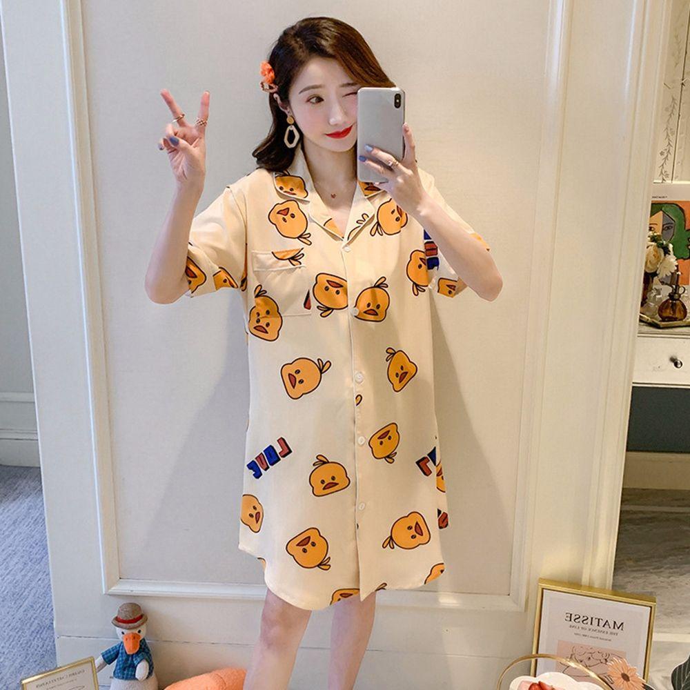 Áo Ngủ Tay Ngắn Chất Lụa Siêu Mỏng In Họa Tiết Chú Ong Thời Trang Mùa Hè Xinh Xắn Cho Nữ