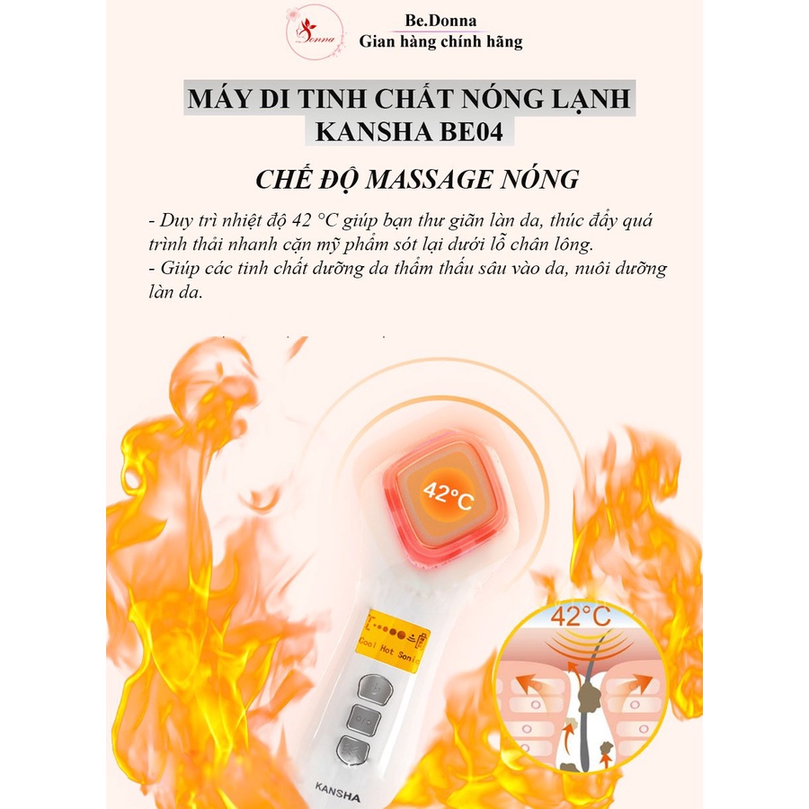 Máy di tinh chất nóng lạnh KANSHA BE04-Điện di 2 chiều-Tẩy trang sạch-Đẩy dưỡng chất-Nâng cơ-Massage da căng bóng