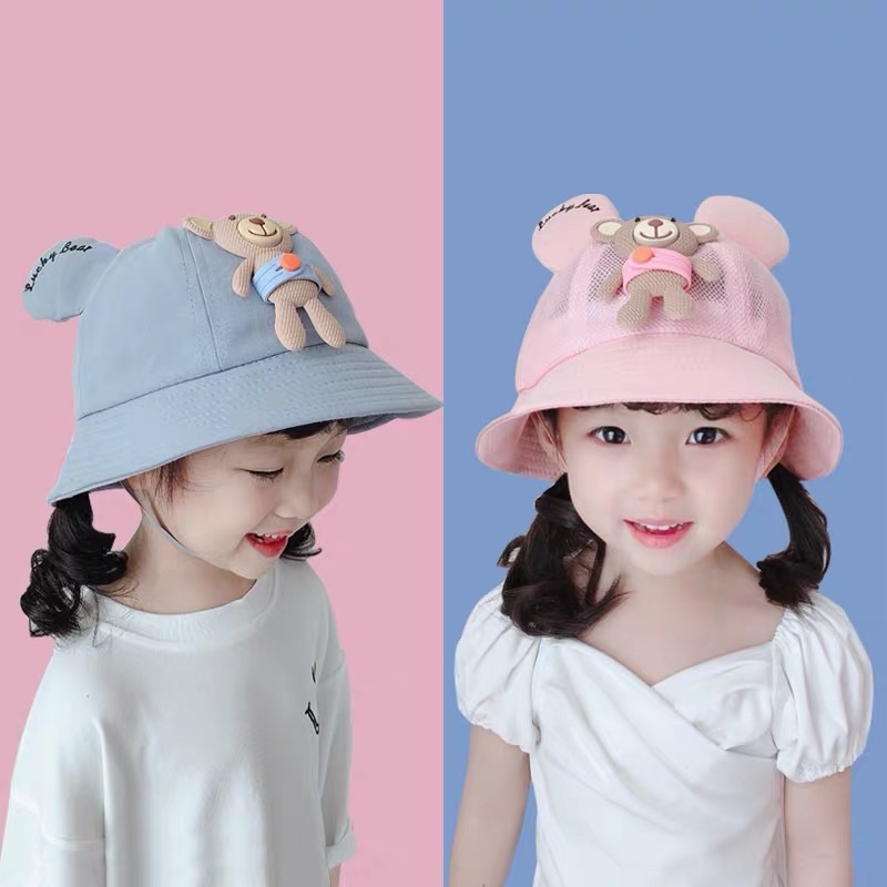 Mũ cho bé trai bé gài vành tròn thêu gấu tai chữ dễ thương , phù hợp 1 tuổi - 6 tuồi