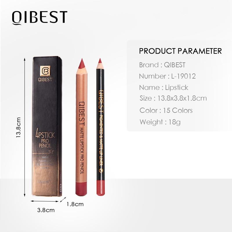 Set chì kẻ viền môi và son môi dạng bút Qibest giữ ẩm cao cấp gồm 15 màu sắc 20g | BigBuy360 - bigbuy360.vn