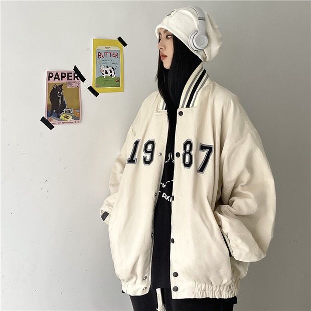 Áo bomber nữ form rộng áo khoác ngoài nữ bomber in 1987 unisex