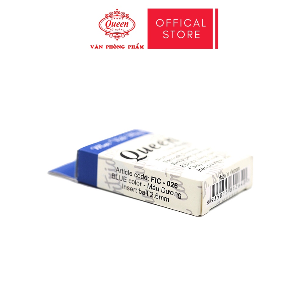 Ống mực bút máy Queen  - Đường Kính 2.6mm - 1 hộp 12 ống - Chính Hãng - Màu Tím/Xanh Dương/Đen - FIC026