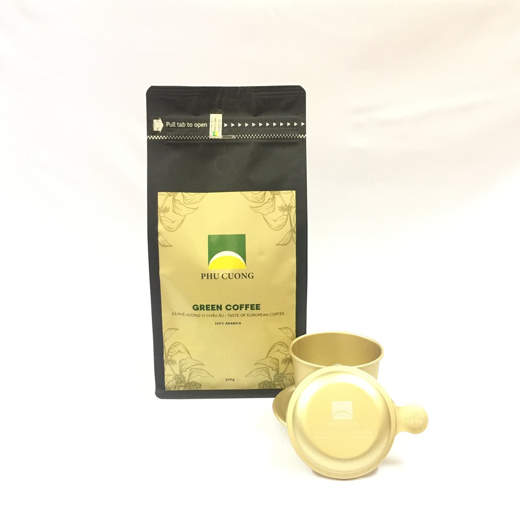 Cà phê xay Arabica Cầu Đất GREEN COFFEE - Cà phê hương vị Châu Âu, nguyên chất rang mộc đóng gói túi Zipper 500g
