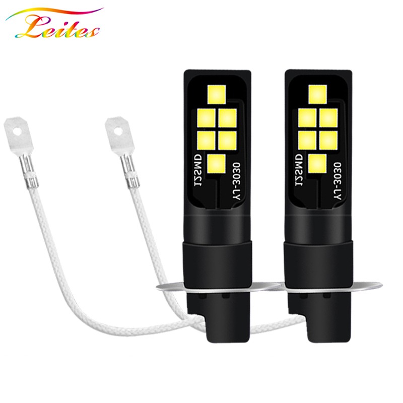 Set 2 Bóng Đèn h3 3030 12smd 12v 6000k Ánh Sáng Trắng / Vàng Dành Cho Ô Tô