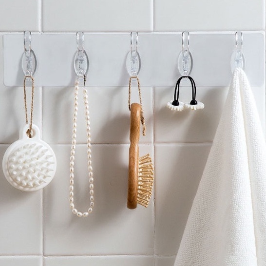 Thanh 6 Móc Dán Tường Treo Đồ Siêu Dính Chịu Lực Trong Suốt