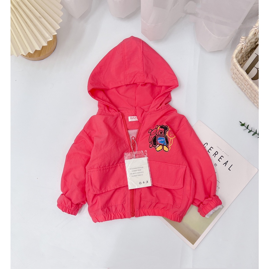 Áo khoác bé gái, bé trai, áo khoác gió 2 lớp anh em nhà gấu siêu xinh cho bé size 10-25kg
